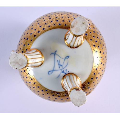 186 - Late 18th c. Sevres three footed milk jug enamelled and gilt with floral wreaths within cobalt blu... 