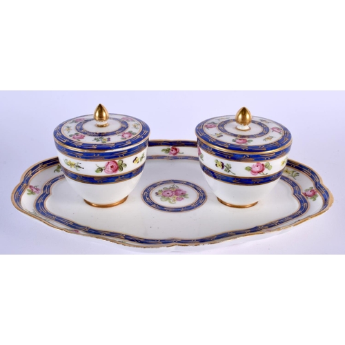 188 - Late 18th c. Sevres comfiture having two bowls with covers painted with bands of flowers enclosed by... 