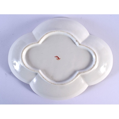 191 - Chantilly quatre lobed oval dish, enamelled with two bouquets, including a prominent yellow rose and... 