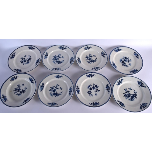 192 - Tournai set of eight porcelain plates painted in underglaze blue. 22 cm diameter. (8)