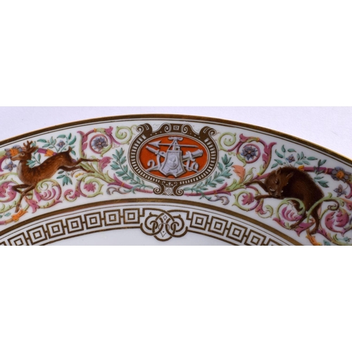 193 - Sevres plate from the hunting service for King Louis Phillipe, with detailed borders of scrolling fo... 