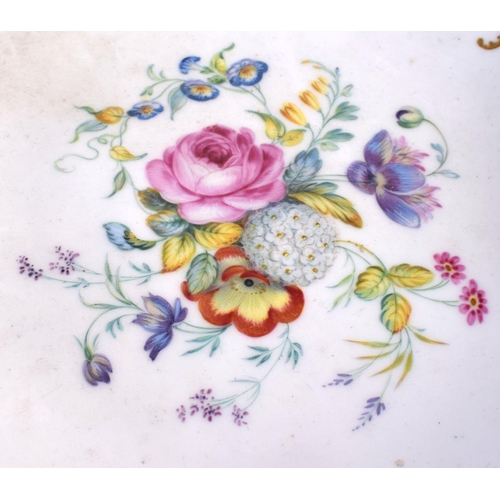 194 - Sevres circular dish painted with flowers to the centre and birds in three gilt panels  interlaced L... 