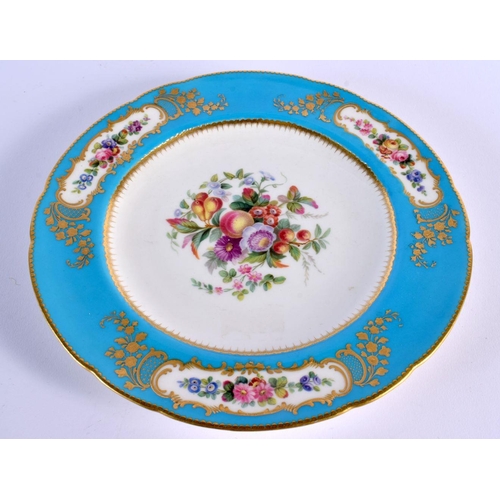 195 - Minton plate in Sevres style with a floral bouquet to the centre and trailing flowers in three gilt ... 