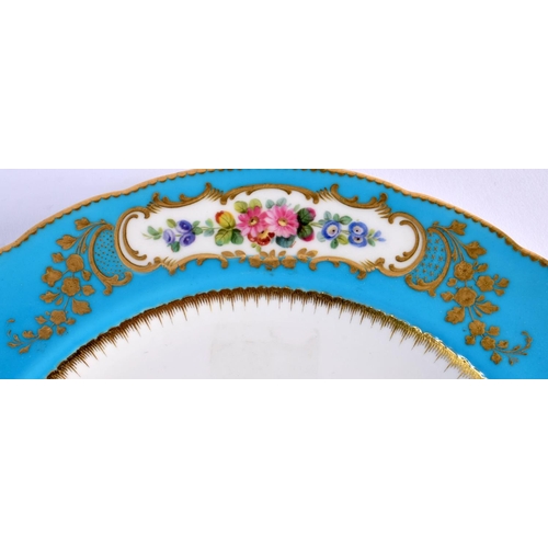 195 - Minton plate in Sevres style with a floral bouquet to the centre and trailing flowers in three gilt ... 