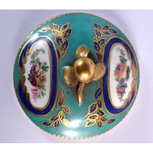 200 - Sevres sucrier and cover with oval panels of flowers, a bird or a figure, interlaced Ls. 9.5 cm wid... 