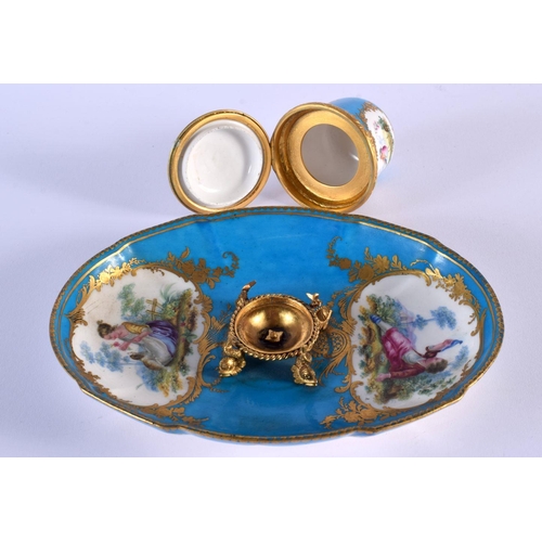 203 - Sevres inkwell cover and stand converted in the 19th c. from an oval dish and toilet pot and cover, ... 