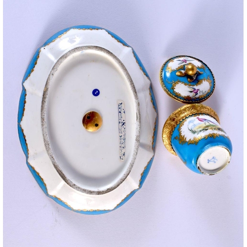 203 - Sevres inkwell cover and stand converted in the 19th c. from an oval dish and toilet pot and cover, ... 