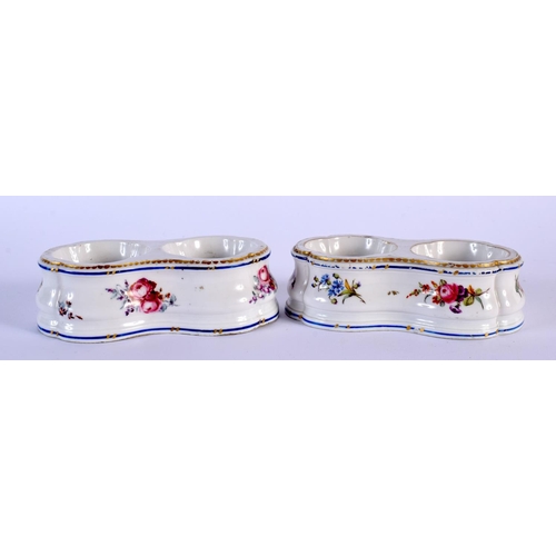 204 - Sevres double salts the sides painted with flower sprays, the rims picked out in blue and gold, gilt... 