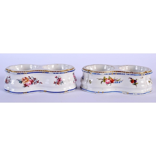 204 - Sevres double salts the sides painted with flower sprays, the rims picked out in blue and gold, gilt... 