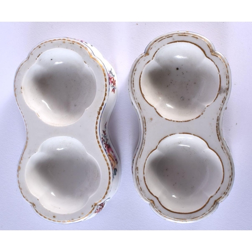204 - Sevres double salts the sides painted with flower sprays, the rims picked out in blue and gold, gilt... 