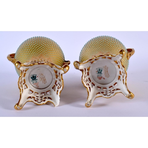 210 - Late 19th c. Coalport superb pair of two handled vase pierced and jewelled with turquoise dots. 22 c... 