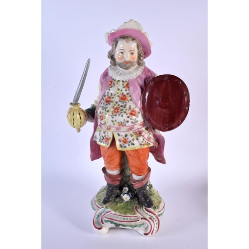 211 - Derby large figure of Falstaff standing, holding a sword, replacement for original brass one, and a ... 