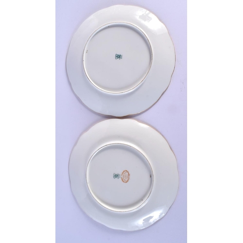 213 - Coalport pair of shaped circular plates, painted by F. Howard, signed with flowers, cobalt blue and ... 