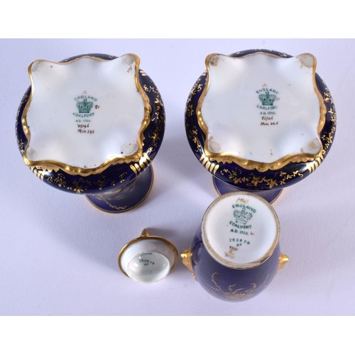 214 - Late 19th Coalport vase and cover painted with a loch scene on a blue ground and a pair of Coalport ... 