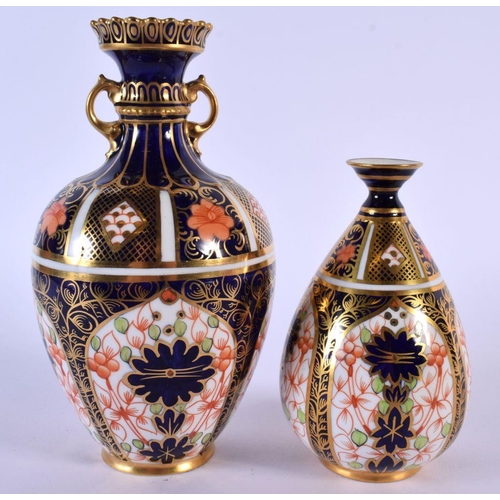 216 - Royal Crown Derby 1128  vase of pear shape and a larger RCD two handled vase also 1128 date mark 192... 