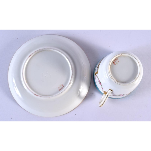 223 - 19th c. Minton coffee cup and saucer each painted with two or three gilt landscape panels under a tu... 