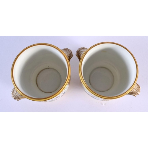 227 - 19th c. French pair of yellow ground cache pots painted with flowers and birds in Sevres style. 9Cm ... 