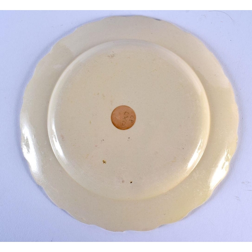 231 - Wedgwood creamware plate, of 'Queen's Shape', printed in black by Sadler and Green with two struttin... 