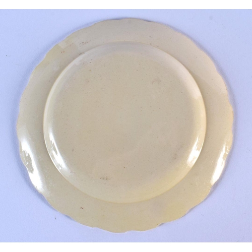 232 - Wedgwood creamware plate, of 'Queen's Shape', printed in black by Sadler and Green with two struttin... 