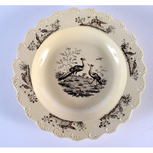 233 - Wedgwood creamware soup plate, of 'Queen's Shape', printed in black by Sadler and Green with two str... 