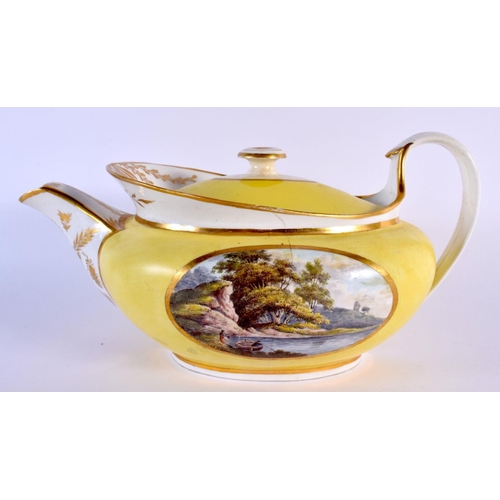 234 - 19th c. Derby rare yellow ground teapot and cover painted with scenes of In Coalbrookdale Salop and ... 