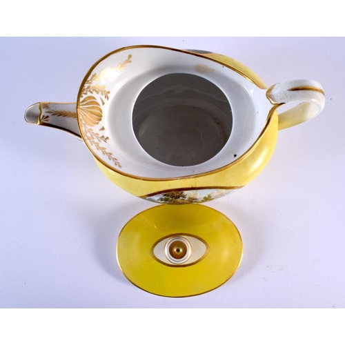 234 - 19th c. Derby rare yellow ground teapot and cover painted with scenes of In Coalbrookdale Salop and ... 