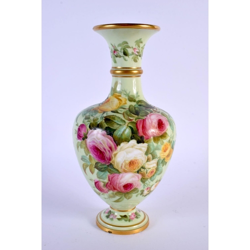 235 - 19th c. Copeland vase painted with flowers in the manner of Fredrick Hurten. 21Cm high