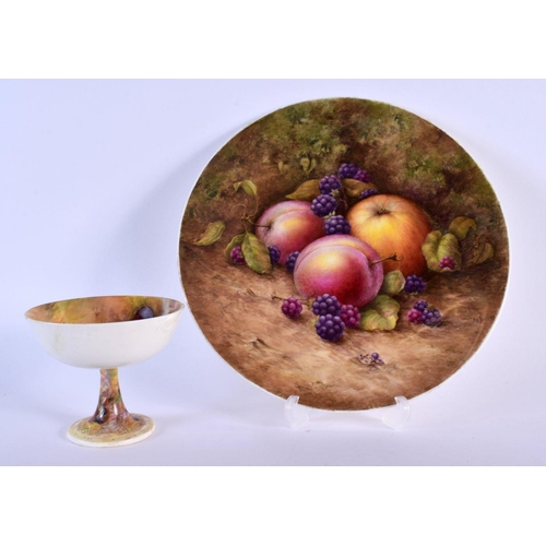 237 - Royal Worcester plate painted with fruit by A R Telford, signed and a pedestal cup by W J Bagnel, bo... 