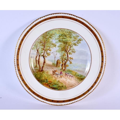 238 - Minton plate painted by John Willshaw signed and dated 1868, with rustic figures and a cart and a la... 