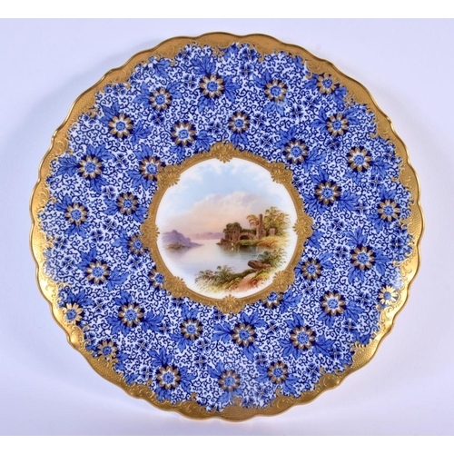 238 - Minton plate painted by John Willshaw signed and dated 1868, with rustic figures and a cart and a la... 