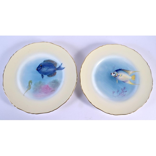 239 - Royal Worcester pair of plates painted with blue angel 'and sergeant fish by H. Ayrton, signed, 1... 