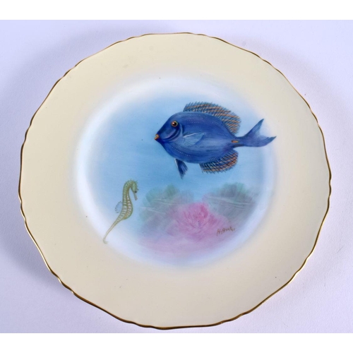 239 - Royal Worcester pair of plates painted with blue angel 'and sergeant fish by H. Ayrton, signed, 1... 