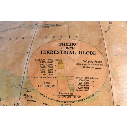 406 - A VINTAGE PHILIPS 10 INCH TERRESTRIAL GLOBE. 33 cm x 22 cm.