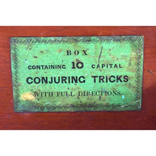 420 - A VICTORIAN BOXED SET OF CONJURING MAGIC TRICKS. Box 23 cm x 14 cm.