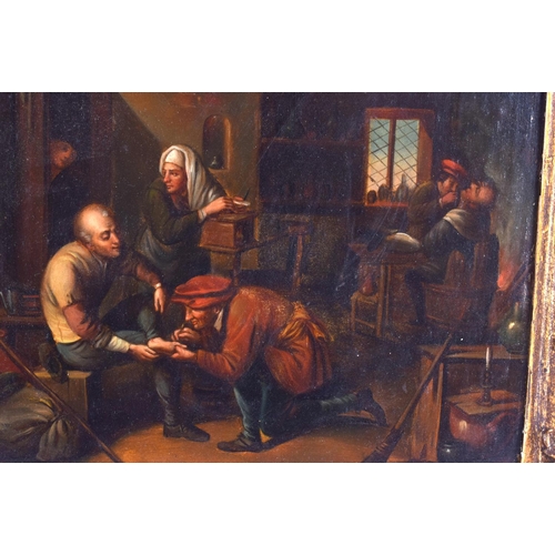 437 - Dutch School (18th Century) Pair, Oil on board, Barber and Apothecary scenes. 42 cm x 34 cm.