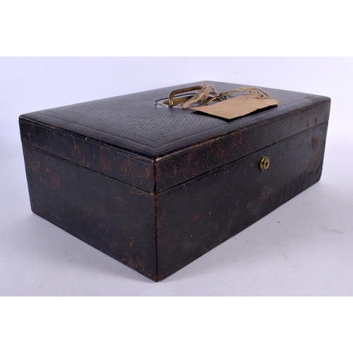 439 - AN ANTIQUE MOROCCAN LEATHER MILITARY DISPATCH BOX owned by Lt Nicholson. 42 cm x 28 cm.