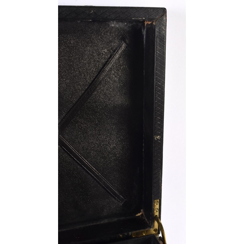 439 - AN ANTIQUE MOROCCAN LEATHER MILITARY DISPATCH BOX owned by Lt Nicholson. 42 cm x 28 cm.