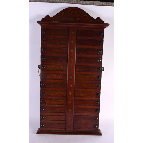 440 - A LOVELY EDWARDIAN WRIGHT & CO MAHOGANY SCORE BOARD. 80 cm x 38 cm.