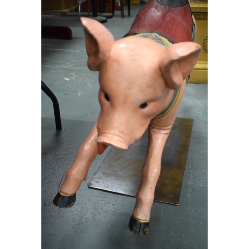 443 - A CHARMING EARLY 20TH CENTURY CARVED AND PAINTED CAROUSEL PIG Attributed to Gustave Bayol. 85 cm x 5... 