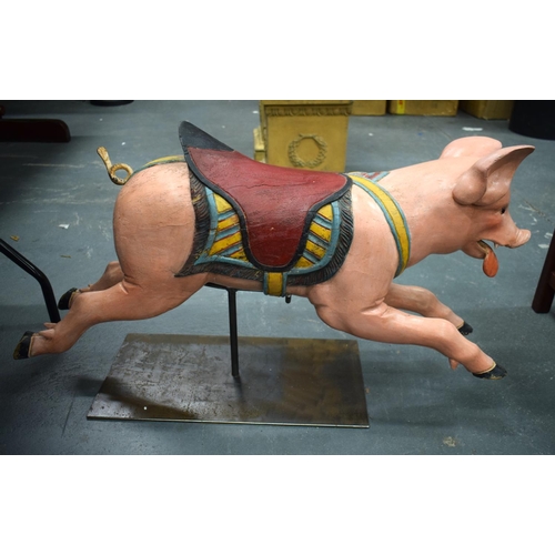 443 - A CHARMING EARLY 20TH CENTURY CARVED AND PAINTED CAROUSEL PIG Attributed to Gustave Bayol. 85 cm x 5... 