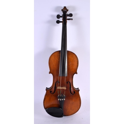 445 - A CASED TWO PIECE BACK VIOLIN. 59 cm long, length of back 35.5 cm.