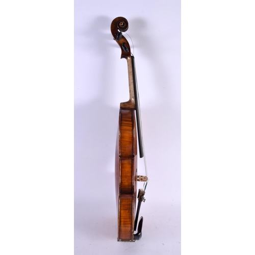 445 - A CASED TWO PIECE BACK VIOLIN. 59 cm long, length of back 35.5 cm.