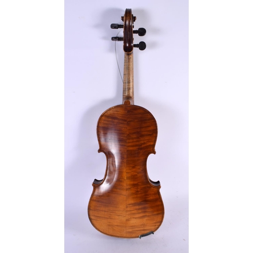 445 - A CASED TWO PIECE BACK VIOLIN. 59 cm long, length of back 35.5 cm.