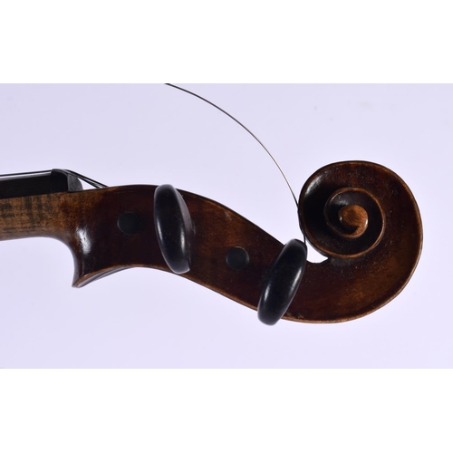 445 - A CASED TWO PIECE BACK VIOLIN. 59 cm long, length of back 35.5 cm.