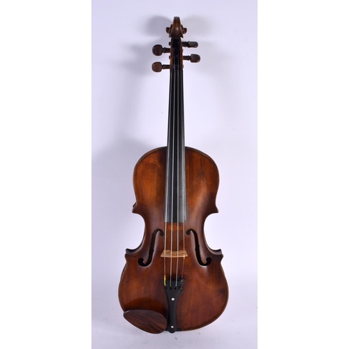 447 - A CASED TWO PIECE BACK VIOLIN WITH BOW by William Kiddie of Kirkcaldy. 58.5 cm long, length of back ... 