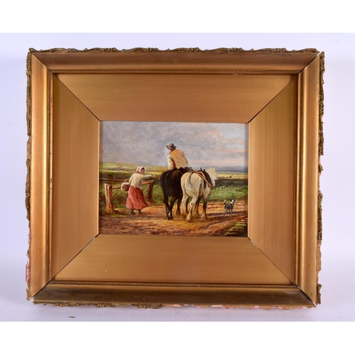 452 - European School (19th/20th Century) Oil on panel, Peasants on horses. 38 cm x 34 cm.