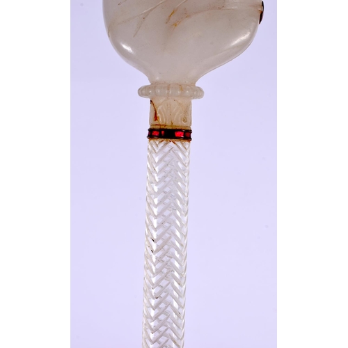 457 - A LARGE RARE EARLY 20TH CENTURY MIDDLE EASTERN WHITE JADE ROCK CRYSTAL AND RUBY SCEPTRE possibly a Q... 