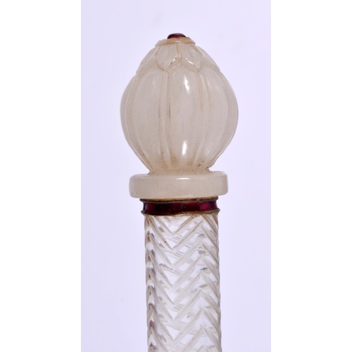 457 - A LARGE RARE EARLY 20TH CENTURY MIDDLE EASTERN WHITE JADE ROCK CRYSTAL AND RUBY SCEPTRE possibly a Q... 