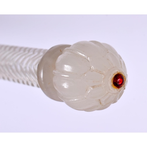 457 - A LARGE RARE EARLY 20TH CENTURY MIDDLE EASTERN WHITE JADE ROCK CRYSTAL AND RUBY SCEPTRE possibly a Q... 