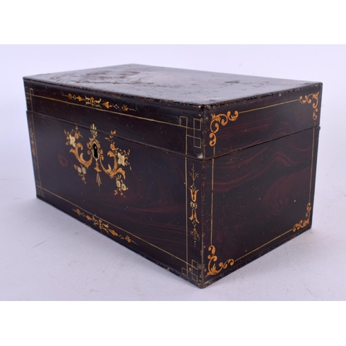 471 - AN ANTIQUE TOLEWARE TEA CADDY imitating rosewood. 21 cm x 12 cm.